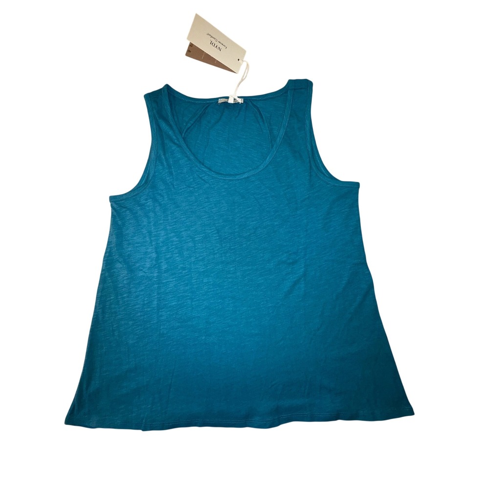NYDJ Forever Comfort Womens Teal Blue Slub Knit Tank Top Luxe Loungewear XS NEW